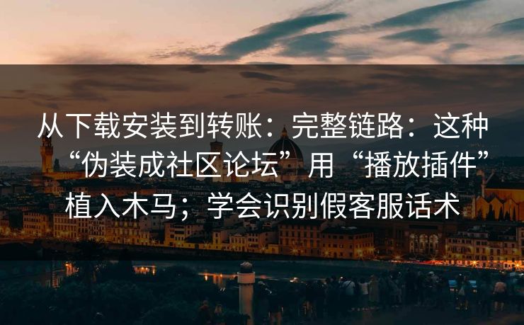 从下载安装到转账：完整链路：这种“伪装成社区论坛”用“播放插件”植入木马；学会识别假客服话术