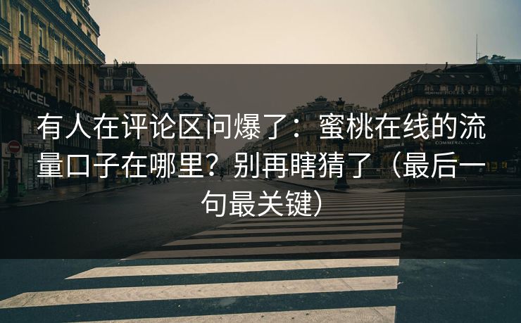 有人在评论区问爆了：蜜桃在线的流量口子在哪里？别再瞎猜了（最后一句最关键）