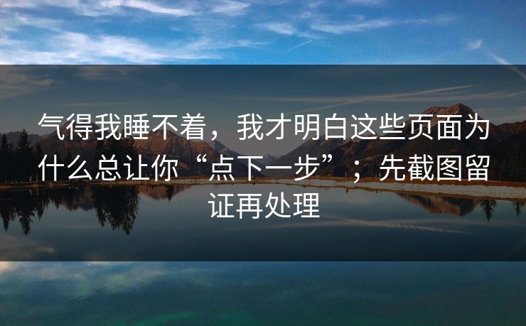 气得我睡不着，我才明白这些页面为什么总让你“点下一步”；先截图留证再处理