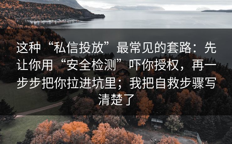 这种“私信投放”最常见的套路：先让你用“安全检测”吓你授权，再一步步把你拉进坑里；我把自救步骤写清楚了