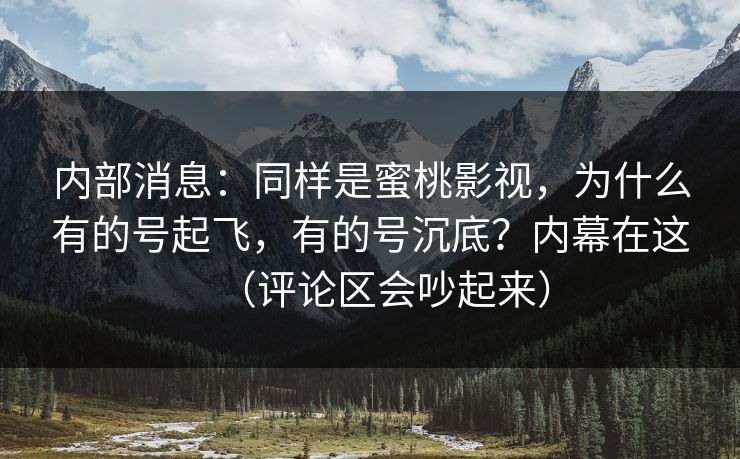 内部消息：同样是蜜桃影视，为什么有的号起飞，有的号沉底？内幕在这（评论区会吵起来）