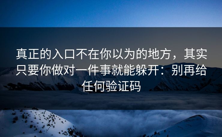 真正的入口不在你以为的地方，其实只要你做对一件事就能躲开：别再给任何验证码  第1张
