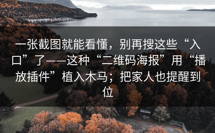 一张截图就能看懂，别再搜这些“入口”了——这种“二维码海报”用“播放插件”植入木马；把家人也提醒到位
