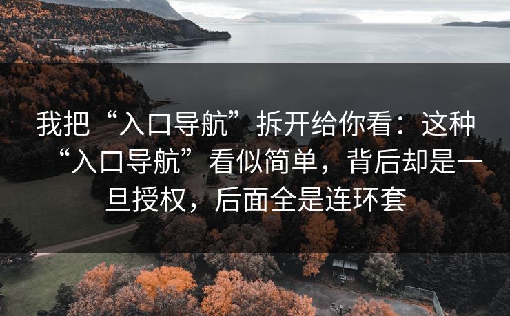 我把“入口导航”拆开给你看：这种“入口导航”看似简单，背后却是一旦授权，后面全是连环套